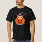Kat met heks pet in Halloween Jack-O-Lantern T-shirt (Voorkant)