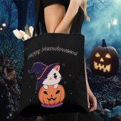 Kat met heks pet in Halloween Jack-O-Lantern Tote Bag