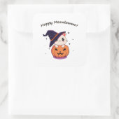 Kat met heks pet in Halloween Jack-O-Lantern Vierkante Sticker (Tas)