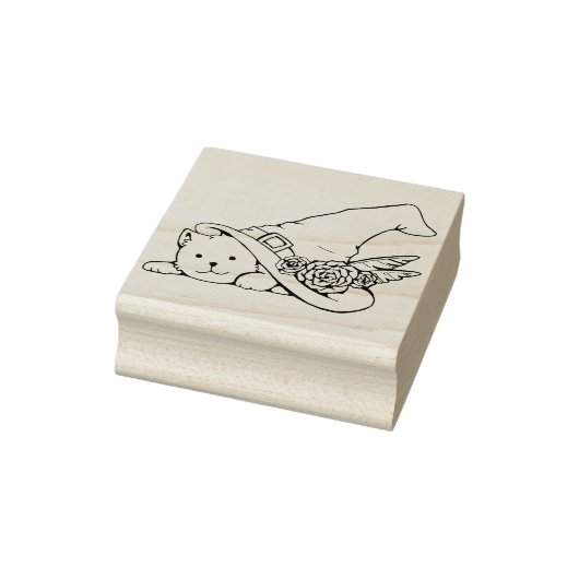 kat met hekse pet - zegel rubberstempel (Stempel)