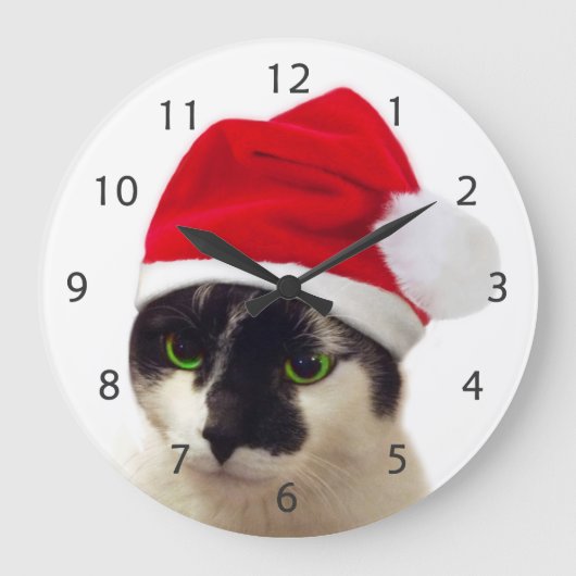 Kat met het Pet van de Kerstman Grote Klok (Voorkant)