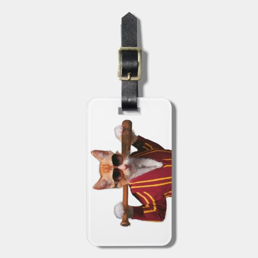Kat met honkbalknuppel bagagelabel (Voorkant verticaal)