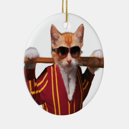 Kat met honkbalknuppel keramisch ornament (Rechts)