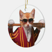 Kat met honkbalknuppel keramisch ornament (Links)