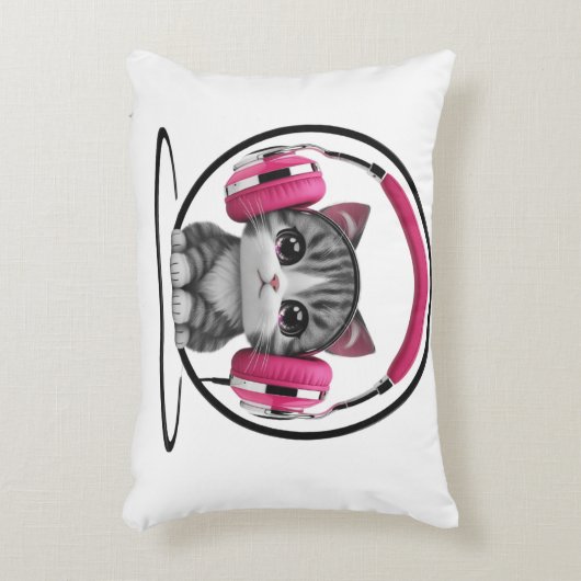 Kat met hoofdtelefoon accent kussen (Voorkant(Verticaal))
