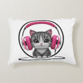 Kat met hoofdtelefoon decoratief kussen (Voorkant)