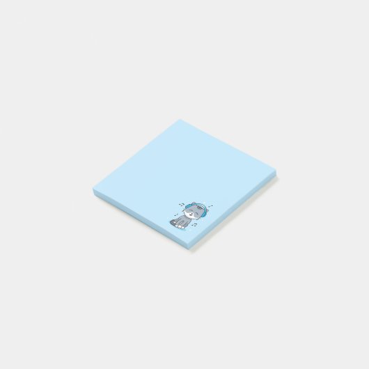Kat met hoofdtelefoon Post it Notes/Blue Post-it® Notes (Schuin)
