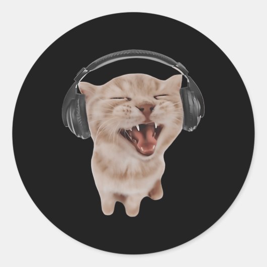 Kat met hoofdtelefoon ronde sticker (Voorkant)