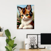 Kat met hoofdtelefoon -  schilderen. poster (Thuiskantoor)