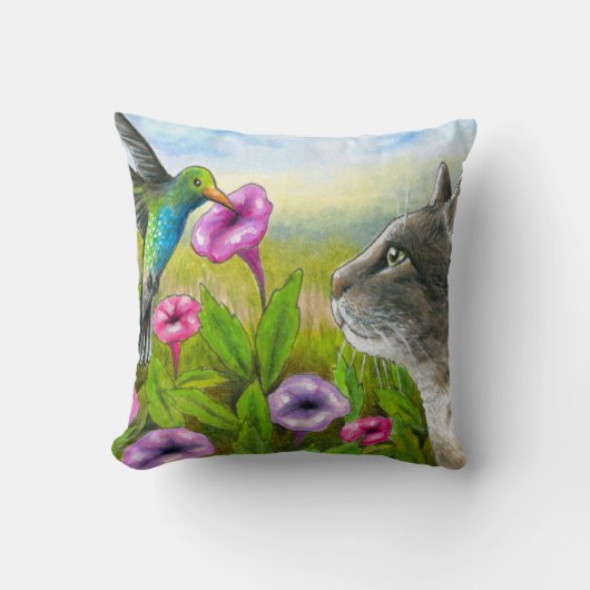 Kat met Hummingbird 591 Kussen (Voorkant)