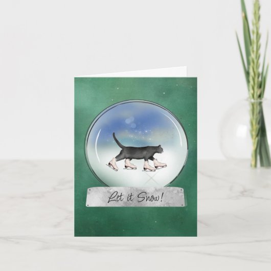 Kat met Ice Schaatsen Snowglobe Kerstmis Kaart (Voorkant)