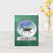 Kat met Ice Schaatsen Snowglobe Kerstmis Kaart (Gele Bloem)