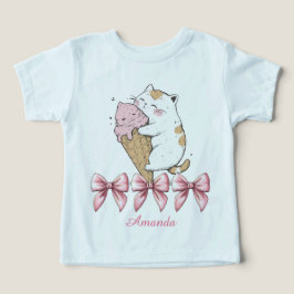 Kat met ijskegel en naam peuter T-shirt