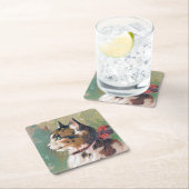 Kat met  illustratie rood lint kartonnen onderzetters (Insitu)