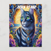 Kat met juwelen in levendige fantasietuin briefkaart (Voorkant)