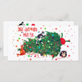 Kat met kerstbomen feestdagenkaart (Voorkant / Achterkant)