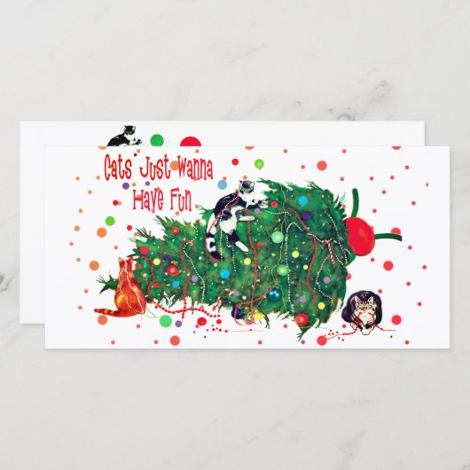 Kat met kerstbomen feestdagenkaart (Voorkant / Achterkant)