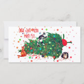 Kat met kerstbomen feestdagenkaart (Voorkant)