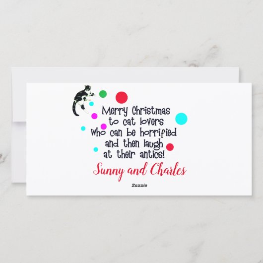 Kat met kerstbomen feestdagenkaart (Achterkant)