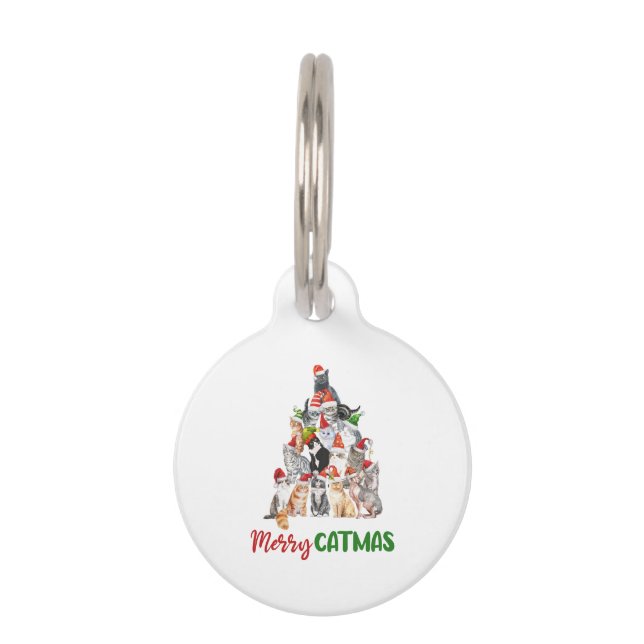 Kat met kerstboomkat met lakens kerstcadeautje huisdierpenning (Voorkant)