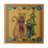 Kat met kerstboomTile Tegeltje (Voorkant)