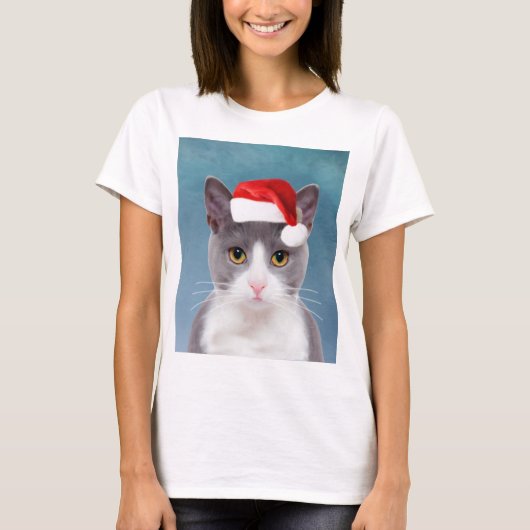Kat met kerstcadeau voor kerstmis t-shirt (Voorkant)