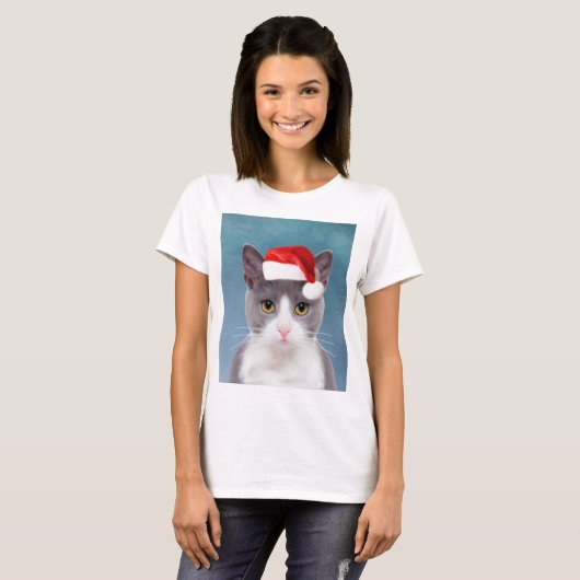 Kat met kerstcadeau voor kerstmis t-shirt (Voorkant volledig)