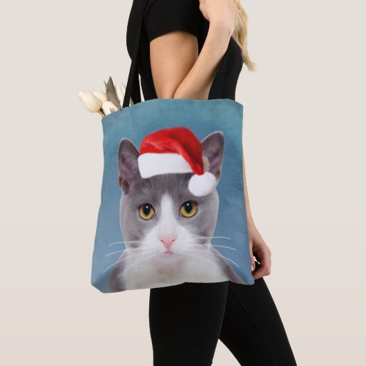 Kat met kerstcadeau voor kerstmis tote bag (Dichtbij)