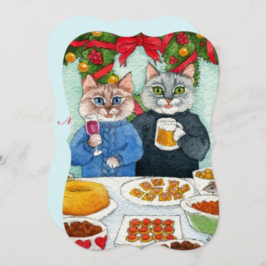 Kat met kerstfeestkaart of uitnodiging (Voorkant / Achterkant)