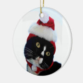 Kat met kerstfoto's, BW-kat Keramisch Ornament (Links)