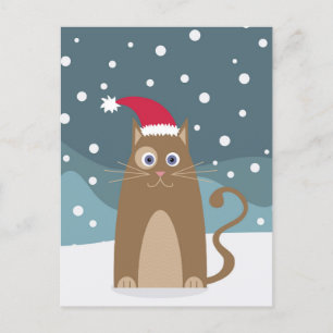 Kat met kerstgeld in sneeuw briefkaart