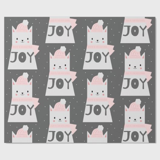 Kat met kerstkaarspatten cadeaupapier (Vlak)