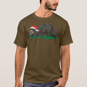 Kat met kerstkeuken met luchtlicht en lomp. t-shirt
