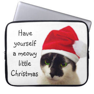 Kat met Kerstmannenhoed Laptop Sleeve