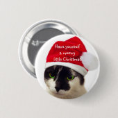 Kat met Kerstmannenhoed Ronde Button 5,7 Cm (Voorkant /achterkant)