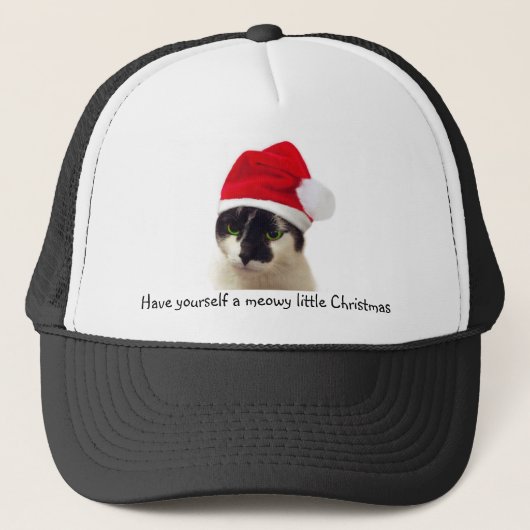 Kat met Kerstmannenhoed Trucker Pet (Voorkant)