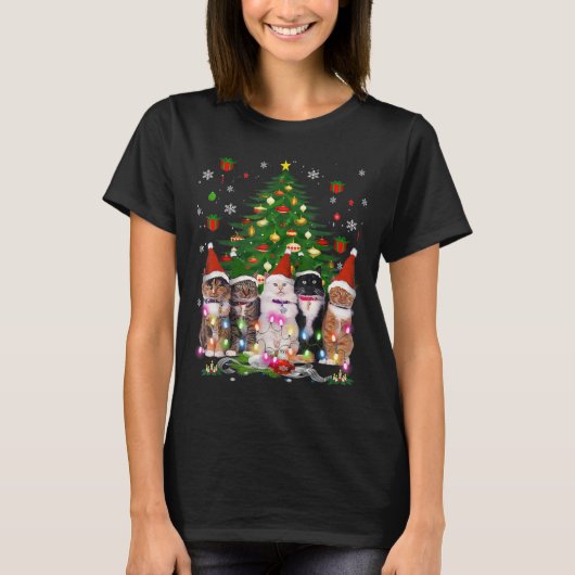 Kat met kerstmis Funny Meowy kerstboomkat T-shirt (Voorkant)