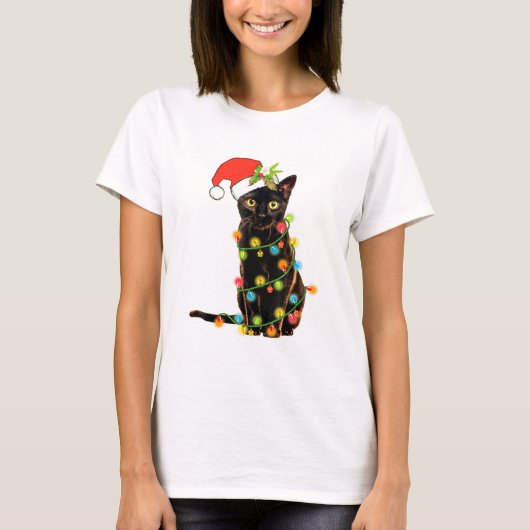 Kat met kerstmis Funny Meowy kerstboomkat T-shirt (Voorkant)