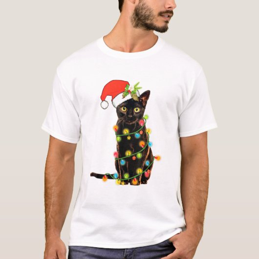 Kat met kerstmis Funny Meowy kerstboomkat T-shirt (Voorkant)