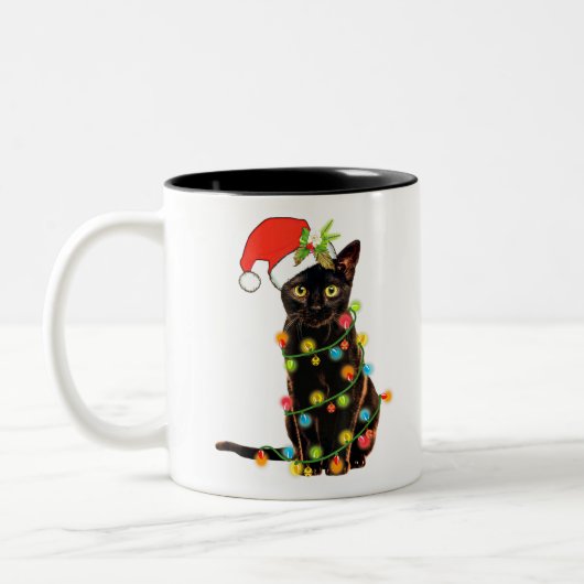 Kat met kerstmis Funny Meowy kerstboomkat Tweekleurige Koffiemok (Links)