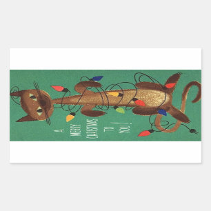 Kat met kerstmis in luchten rechthoekige sticker