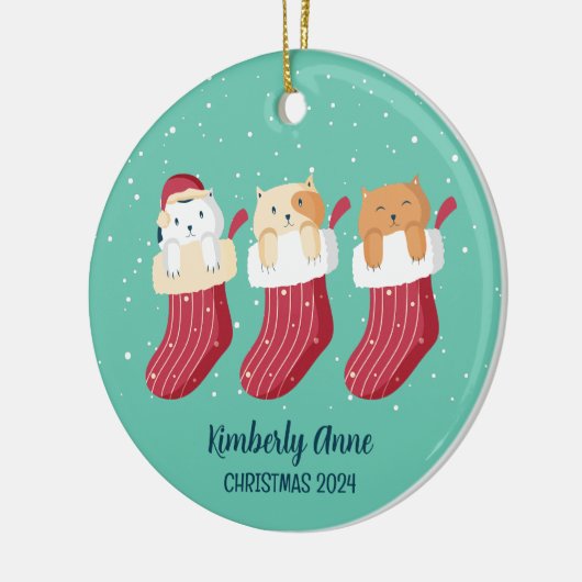 Kat met kerstmis Kat Snowy Winter Holiday Keramisch Ornament (Links)