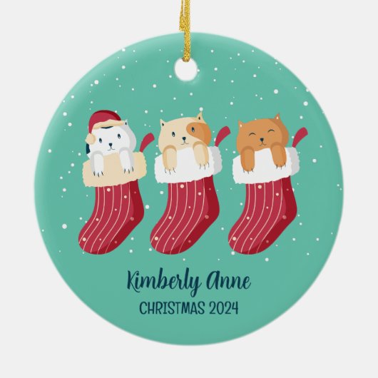 Kat met kerstmis Kat Snowy Winter Holiday Keramisch Ornament (Achterkant)