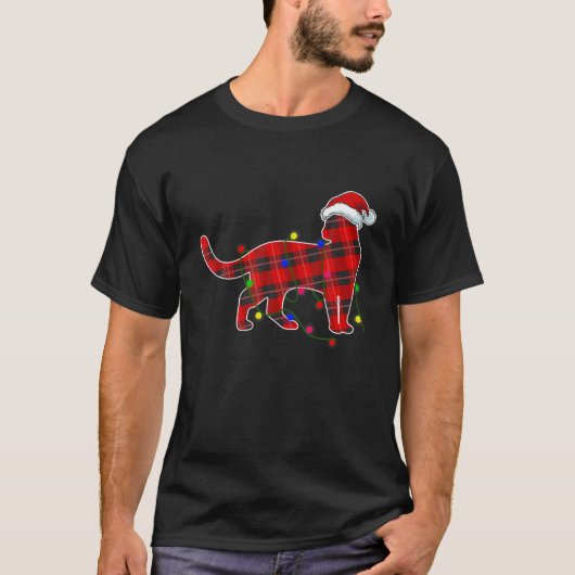 Kat met kerstmis lichten Funny Red Pset Dog papa T-shirt (Voorkant)