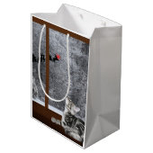 Kat met kerstmis rode stip rendier medium cadeauzakje (Achterkant Gekanteld)