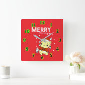 Kat met Kerstmis Vierkante Klok (Huis)