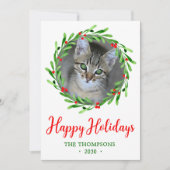 Kat met kerstmis Wreath Feestdagenkaart (Voorkant)