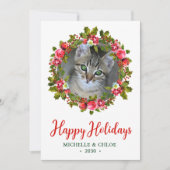 Kat met kerstmis Wreath Feestdagenkaart (Voorkant)