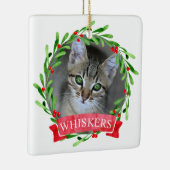 Kat met kerstmis Wreath Keramisch Ornament (Rechts)
