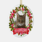 Kat met kerstmis Wreath Keramisch Ornament (Rechts)